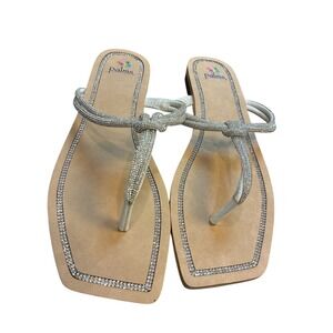 Palms Women Rhinestone Embellished Thong Sandals Square Toe Flat Slip On Shoe 10